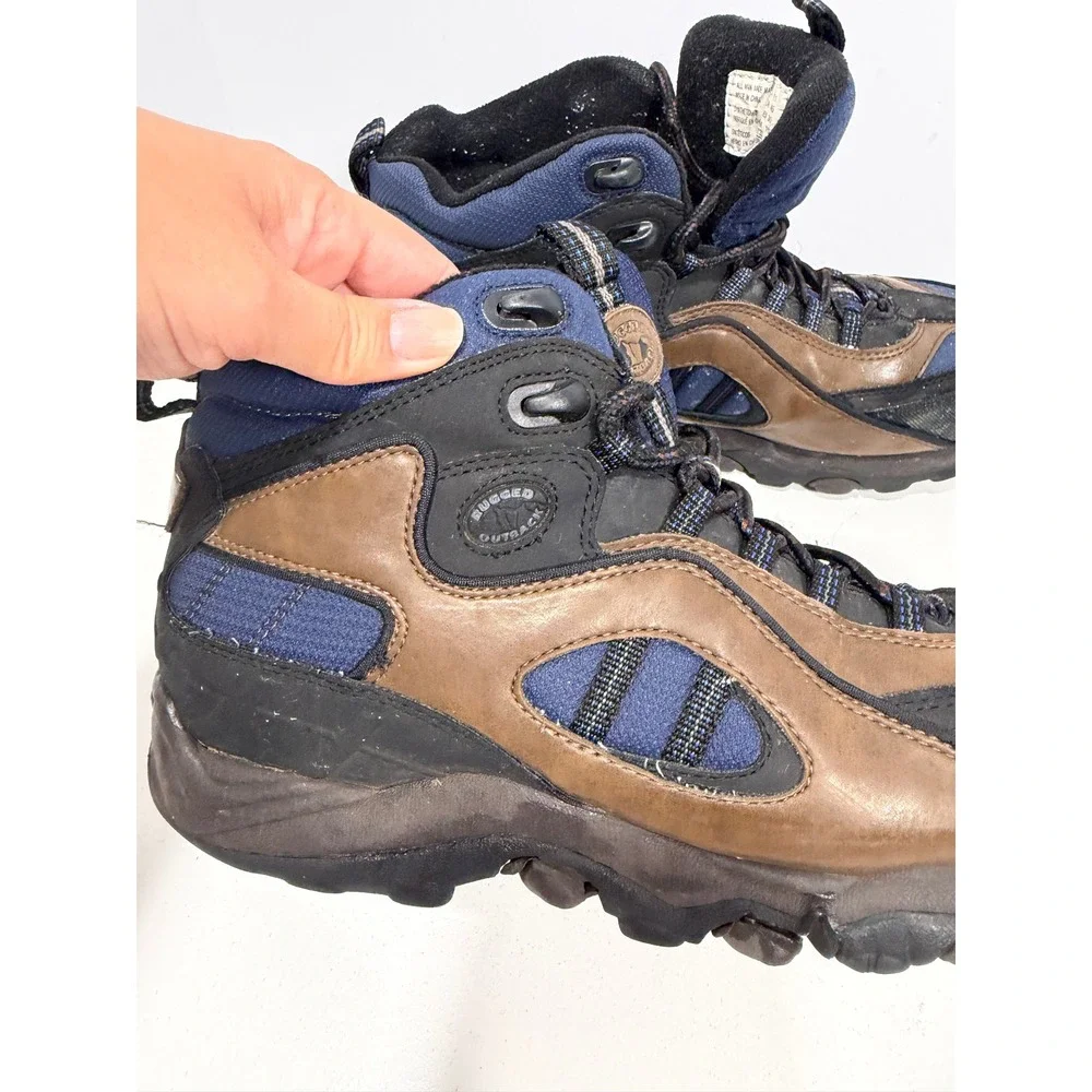Rugged Outback Mens Hiking Boots Brown Navy Blue Mid Top Trail Shoes 10733 Sz 11